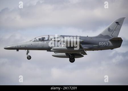 Die Tschechische Luftwaffe Aero Vodochody L-159A ALCA bei der Ankunft beim Royal International Air Tattoo RIAT 2022 bei RAF Fairford, Gloucestershire, Großbritannien Stockfoto