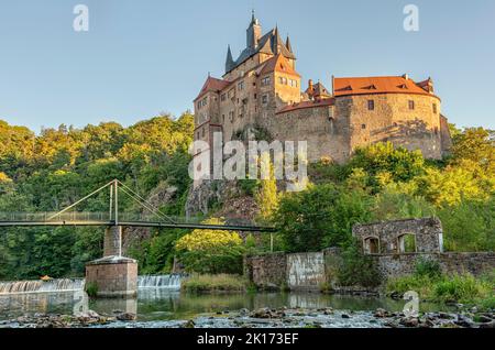 Schloss Kriebstein eine mittelalterliche Festung über der Zschopau in Sachsen. Stockfoto