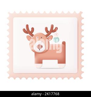 Weihnachts-Briefmarke mit weihnachtlicher Hirse 3D Symbol Vektor-Illustration auf weißem Hintergrund Stock Vektor