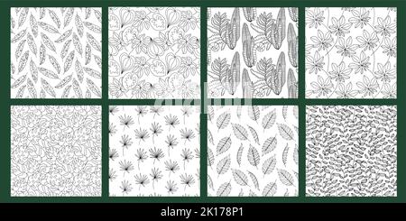 Muster tropischer Blätter. Handgezeichnete florale nahtlose Hintergrund, exotische Pflanze Zweig Kontur und natürliche Tapete Vektor-Set Stock Vektor