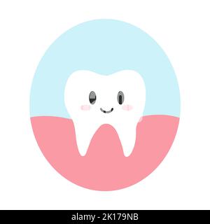 Niedliche glückliche Zahn in Cartoon-Flat-Stil. Vektordarstellung von sauberen gesunden Zähnen Charakter, Zahnpflegekonzept, Mundhygiene Stock Vektor
