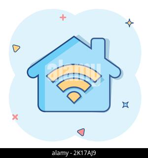 "Smart Home"-Symbol im Comic-stil. Haus der Vektor Cartoon Illustration Piktogramm. Smart Home Business Konzept splash Wirkung. Stock Vektor