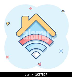 "Smart Home"-Symbol im Comic-stil. Haus der Vektor Cartoon Illustration Piktogramm. Smart Home Business Konzept splash Wirkung. Stock Vektor