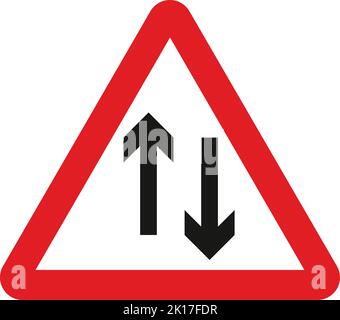 Zwei-Wege-Verkehr geradeaus, die Autobahn-Code-Verkehrszeichen, Schilder mit Anweisungen, Schilder mit roten Kreisen sind meist unerschwinglich. Platten unter Schilder Stock Vektor