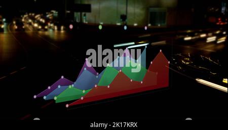 Bild der statistischen Datenverarbeitung gegen den nächtlichen Stadtverkehr Stockfoto