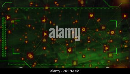 Bild der Datenverarbeitung und des Netzwerks von Verbindungen auf dunklem Hintergrund Stockfoto