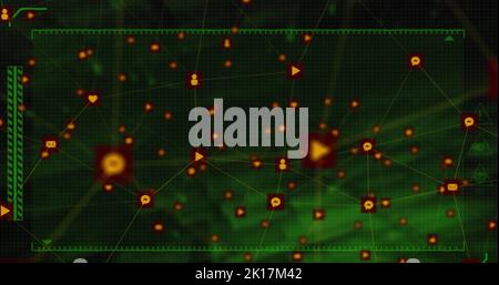 Bild der Datenverarbeitung und des Netzwerks von Verbindungen auf dunklem Hintergrund Stockfoto