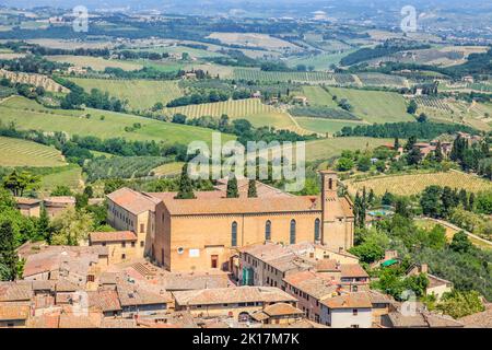 Siena mittelalterliche ols Stadt und Landschaft von oben, Toskana, Italien Stockfoto