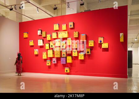 Ausstellung OS Gemeos, OS Yemeos, im Zentrum für zeitgenössische Kunst von Malaga, CAC Museum in Malaga, Andalusien, Stockfoto