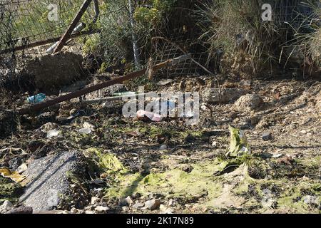 Abwasserausfälle und Strandverschmutzung Stockfoto