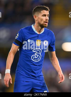 London, Großbritannien. 14. September 2022. 14 Sep 2022 - Chelsea gegen RB Salzburg - UEFA Champions League - Gruppe E - Stamford Bridge die Jorgenhis von Chelsea während des Champions-League-Spiels auf der Stamford Bridge. Kredit: Mark Pain/Alamy Live Nachrichten Stockfoto