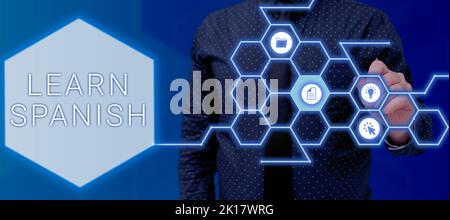 Handschriftentext Spanisch lernen. Konzept Bedeutung Übersetzung Sprache in Spanien Vokabeldialektalektsprache Stockfoto