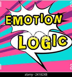 Schild mit der Emotionlogik. Geschäftsansatz Herz oder Gehirn Seele oder Intelligenz Verwirrung gleich Balance Stockfoto