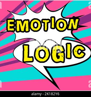 Schild mit der Emotionlogik. Geschäftsansatz Herz oder Gehirn Seele oder Intelligenz Verwirrung gleich Balance Stockfoto