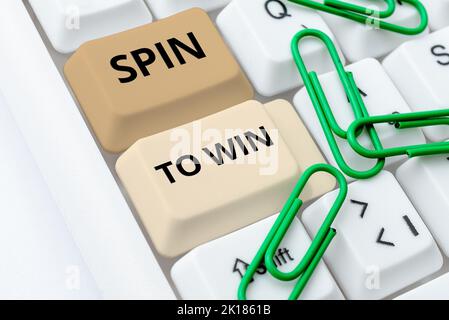 Konzeptionelle Darstellung Spin to Win. Geschäftskonzept Versuchen Sie Ihr Glück Fortune Casino Glücksspiel Lotteriespiele Risiko Stockfoto