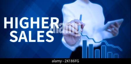 Konzeptionelle Darstellung höherer Umsätze. Konzept, das bedeutet, dass die durchschnittlich verkauften Produkte und Dienstleistungen eines Unternehmens gewachsen sind Stockfoto