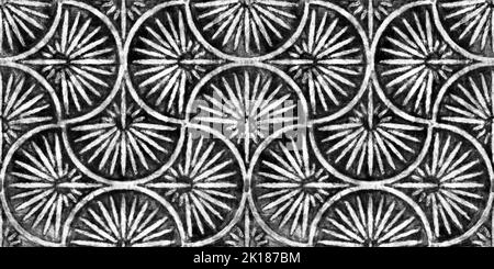 Nahtlos bemalt Art Deco Laub Fan Linie Motiv schwarz und weiß künstlerische Acryl Farbe Textur Hintergrund. Kachelbar kreativ Grunge monochrom Hand d Stockfoto