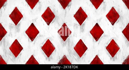 Nahtlose Diamanten Spielkarten Anzug Muster mit schwarzer, weißer und roter Farbe lackiert. Gekacheltem Grunge handgezeichnetes Alice im Wunderland Tapetenmotiv. G Stockfoto