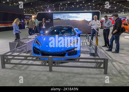 Detroit, Michigan, USA. 15. September 2022. Die 2023 Chevrolet Corvette Z06 Cabriolet, zu sehen auf der North American International Auto Show. Kredit: Jim West/Alamy Live Nachrichten Stockfoto