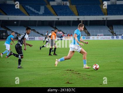 Kalkutta, Indien. 14. September 2022. Verschiedene Momente des Halbfinales 1. des Indian Oil Durand Cup 2022 131. in Kalkutta im VYBK (Vivekananda Yuva Bharati Krirangan/Salt Lake Stadium) zwischen Mumbai City FC (MCFC) und Mohammedan Sporting (MDSP). Der FC Mumbai City (MCFC) schlägt den Lokalgiganten Mohammedan Sporting (MDSP) um 1-0 Margen durch das Tor in der letzten Minute von Bipin Singh (Jersey No-29). (Foto von Amlan Biswas/Pacific Press/Sipa USA) Quelle: SIPA USA/Alamy Live News Stockfoto