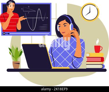 Online-Tutorial-Konzept. Lernen, Kurse, Tutorials. Vektorgrafik. Flach. Stock Vektor