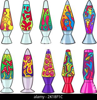 Lavalampen. Psychedelische Blase Flüssigkeit, 90s Retro-Lampe mit bunten Neon Hippie abstrakte Formen Vektor-Illustration Set Stock Vektor