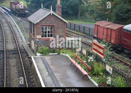 Signalbox am Bahnhof Goathland auf der North Yorkshire Moors Railway Stockfoto