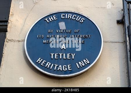 Die blaue Plakette der Circus Tavern. Portland Street, Manchester. Stockfoto