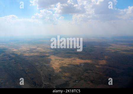 Blick auf die Thar-Wüste von unten aus einem Flugzeug, Rajasthan, Indien. Stockfoto