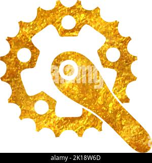Handgezeichnetes Fahrrad Kurbel Set Symbol in Gold Folie Textur Vektor Illustration Stock Vektor