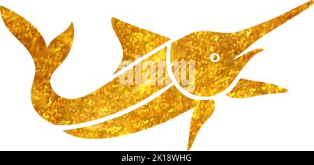 Handgezeichnetes Fisch-Symbol in Gold-Folie-Textur-Vektor-Illustration Stock Vektor