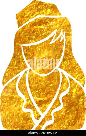 Handgezeichnetes Avatar-Symbol der Stewardess in Goldfolie mit Vektorgrafik Stock Vektor