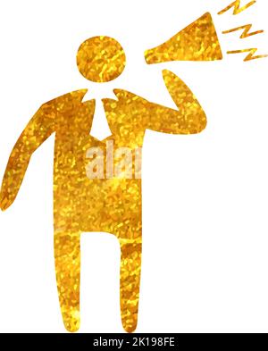 Handgezeichnetes Geschäftsmann Lautsprecher-Symbol in Goldfolie Textur Vektor Illustration Stock Vektor