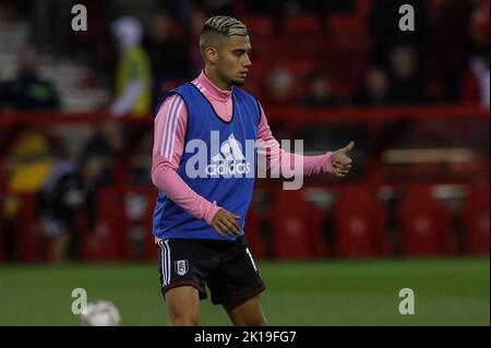 Nottingham, Großbritannien. 16. September 2022. Andreas Pereira #18 von Fulham während der Aufwärmphase vor dem Spiel während des Premier League-Spiels Nottingham Forest gegen Fulham im City Ground, Nottingham, Großbritannien, 16.. September 2022 (Foto von Gareth Evans/Nachrichtenbilder) Kredit: Nachrichtenbilder LTD/Alamy Live News Stockfoto