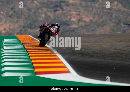 Aragon, Spanien. 16. September 2022. Freies Training vor dem Animoca Brand Grand Prix of Aragon of MotoGP auf dem Motorland Circuit. Aragon, 16. September 2022 in Bild: Spain Maverick Viñales Entrenamientos libres previos al Gran Premio Animoca Brand de MotoGP de Aragon en el circuito de Motorland. Aragon 16 de Septiembre de 2022 POOL/ MotoGP.com/Cordon die Pressebilder sind nur für redaktionelle Zwecke bestimmt. Obligatorischer Kredit: © motogp.com Kredit: CORDON PRESS/Alamy Live News Stockfoto