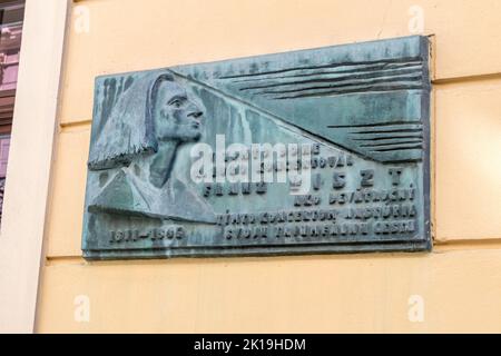 Bratislava, Slowakei - 31. Mai 2022: Gedenktafel von Franz Franz Franz Franz Franz Franz Franz. Stockfoto