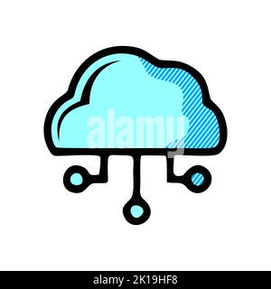 Cloud-Symbol mit Kreismuster in Kreis ikonisches Symbol in einem Kreis auf weißem Hintergrund für Technologie-Zeichen-Konzept. Vektor-Design Mit Kultcharakter. Stockfoto