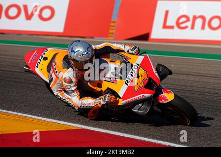 Aragon, Spanien. 16. September 2022. Pol Espargaro aus Spanien von Repsol Honda Team mit Honda während des freien Trainings des MotoGP Gran Premio Animoca Brands de Aragon auf dem Motorland Aragon Circuit in Alcaniz, Spanien. Bild: DAX Images/Alamy Live News Stockfoto