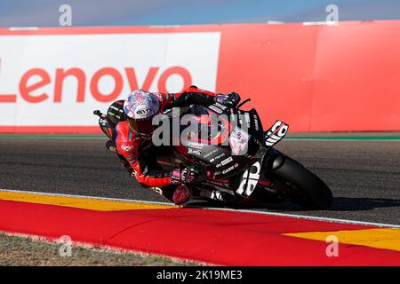 Aragon, Spanien. 16. September 2022. Aleix Espargaro aus Spanien von Aprilia Racing beim Freitraining des MotoGP Gran Premio Animoca Brands de Aragon auf dem Motorland Aragon Circuit in Alcaniz, Spanien. Bild: DAX Images/Alamy Live News Stockfoto