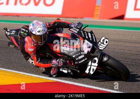 Aragon, Spanien. 16. September 2022. Aleix Espargaro aus Spanien von Aprilia Racing beim Freitraining des MotoGP Gran Premio Animoca Brands de Aragon auf dem Motorland Aragon Circuit in Alcaniz, Spanien. Bild: DAX Images/Alamy Live News Stockfoto