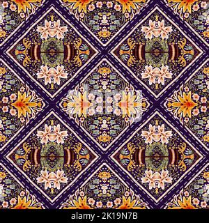 Rustikale provence Blumenmuster Hintergrund. Boho skurrile französische Farbmuster für wiederholte Kacheln. Country Cottage Vintage-Steppdruck. Stockfoto