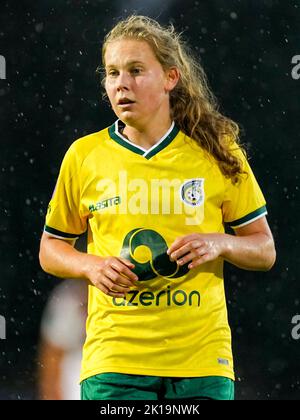 AMSTERDAM, NIEDERLANDE - 16. SEPTEMBER: Jarne Teulings von Fortuna Sittard schaut während des niederländischen Frauenwahlkampf zwischen AFC Ajax und Fortuna Sittard am 16. September 2022 im Sportpark De Toekomst in Amsterdam, Niederlande (Foto: Joris Verwijst/Orange Picics) Credit: Orange Pics BV/Alamy Live News Stockfoto