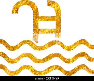 Handgezeichnetes Symbol für den Swimmingpool in goldener Folie mit Vektorgrafik Stock Vektor