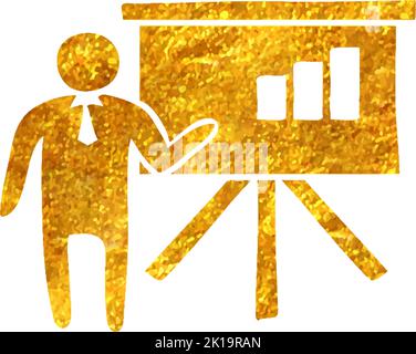 Handgezeichnetes Geschäftsmann-Diagramm-Symbol in Goldfolie Textur Vektor-Illustration Stock Vektor