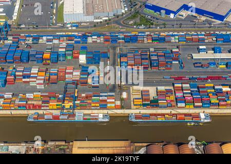 Luftbild, logport I, Containerhafen, D3T Duisburg trimodal Terminal, Friemersheim, Duisburg, Ruhrgebiet, Nordrhein-Westfalen, Deutschland, Container, Stockfoto