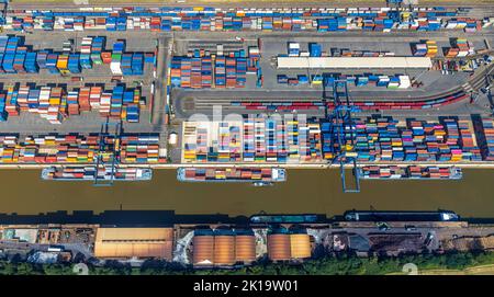 Luftbild, logport I, Containerhafen, D3T Duisburg trimodal Terminal, Friemersheim, Duisburg, Ruhrgebiet, Nordrhein-Westfalen, Deutschland, Container, Stockfoto