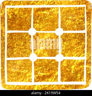 Handgezeichnetes Symbol für Solarzellen-Panel in Goldfolie-Texturvektor-Illustration Stock Vektor