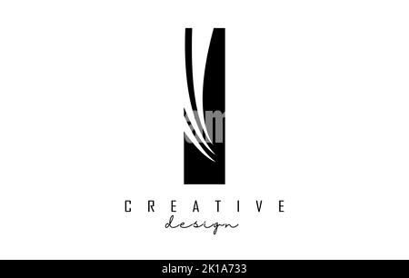 Schwarzes I-Logo mit führenden Linien und negativem Raumanzug. Brief mit geometrischen und kreativen Schnitten Design. Vektorgrafik mit Buchstabe. Stock Vektor