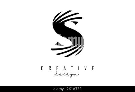 Schwarzes S-Logo mit führenden Linien und negativem Raumanzug. Brief mit geometrischen und kreativen Schnitten Design. Vektorgrafik mit Buchstabe. Stock Vektor