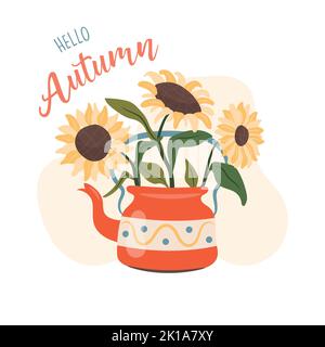 Hallo Herbst Grußkarte Konzept. Vektorgrafik Stock Vektor